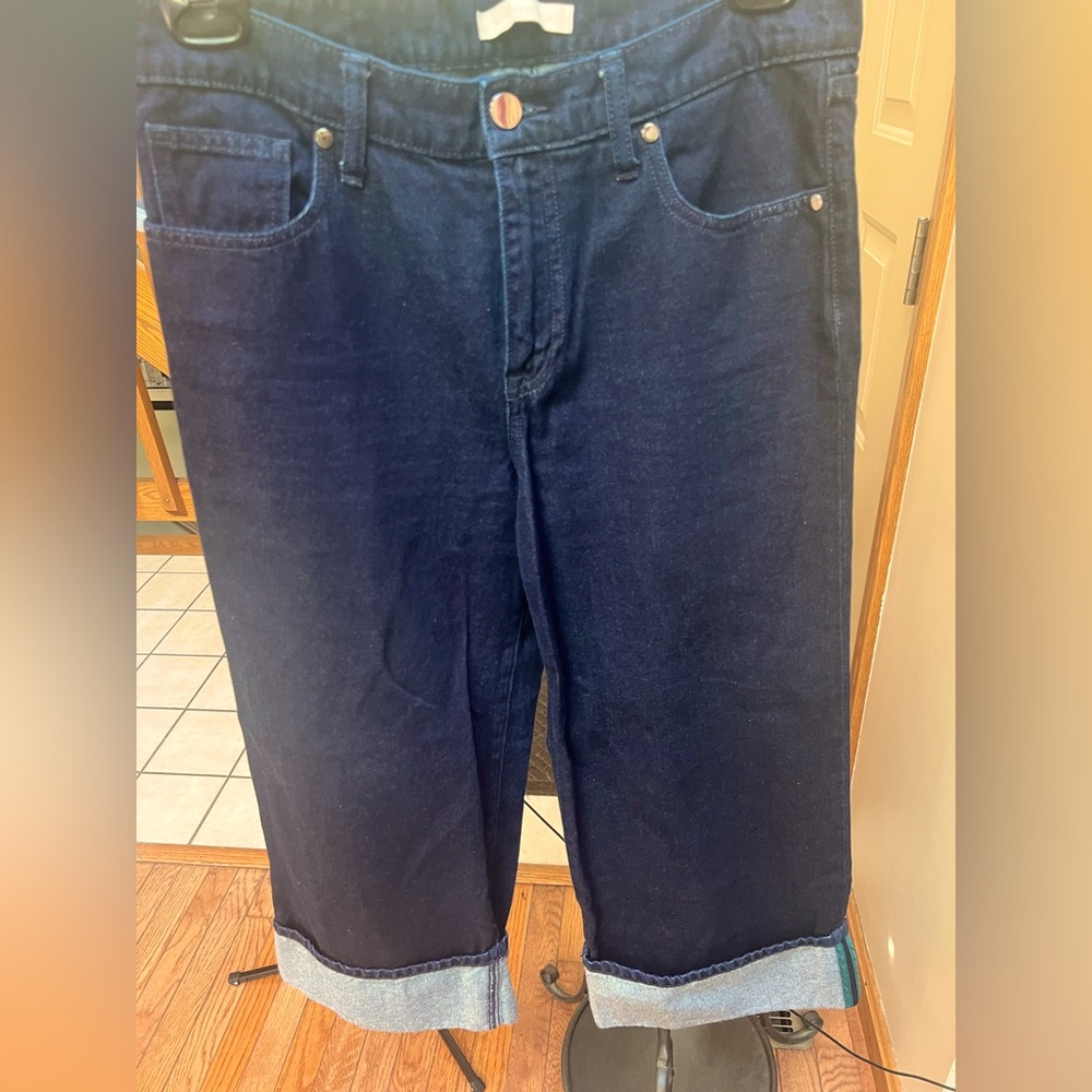 BCBGAZRIA WOMENS HI RISE CROPPPED LEG WIDE JEAN